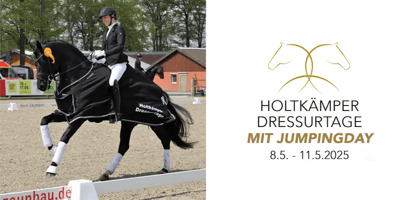 Holtkämper Dressurtage mit Jumpingday, 8. bis 11. Mai 2025 – Dressurreiterin auf Rappe